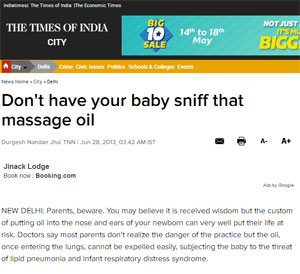 Don't have your baby sniff that massage oil